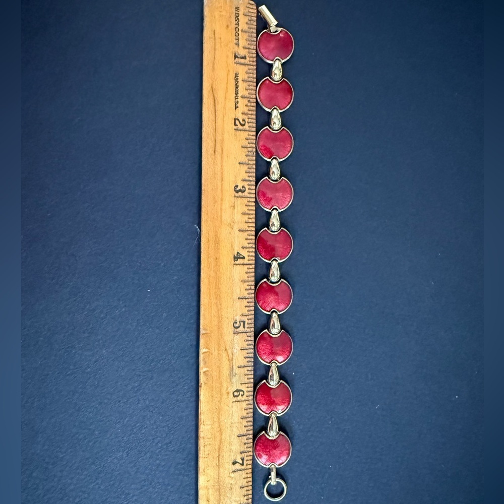 Vintage Red Enamel Link Bracelet 80’s 90’s - Picture 4 of 5